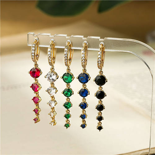 1 Pair Classic Style Solid Color Inlay Copper Artificial Gemstones Earrings