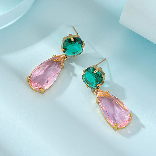 1 Pair Simple Style Shiny Water Droplets Copper Plating Inlay Crystal Gold Plated Drop Earrings
