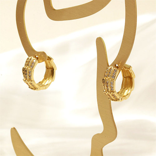 1 Pair Simple Style Geometric Plating Inlay Copper Zircon 18K Gold Plated Hoop Earrings