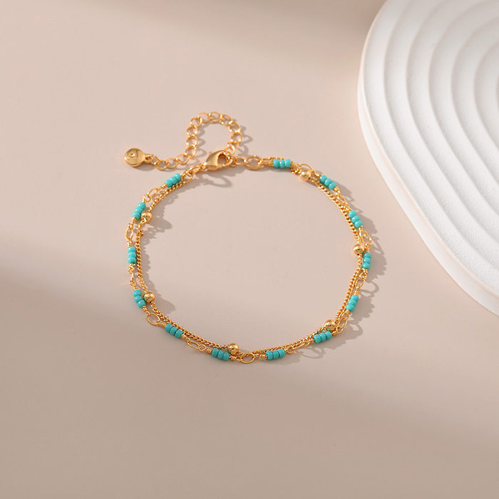 Estilo clássico redondo turquesa cobre chapeamento pulseiras banhadas a ouro 18K