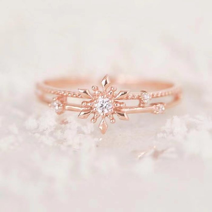 Simple Style Classic Style Flower Copper Inlay Zircon Rings
