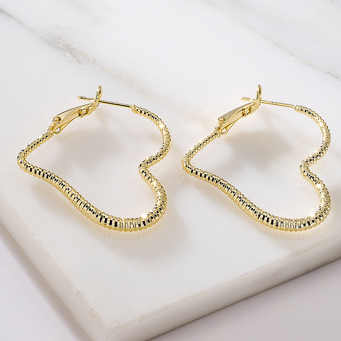 Fashion Heart Shape Copper Gold Plated Hoop Earrings 1 Pair