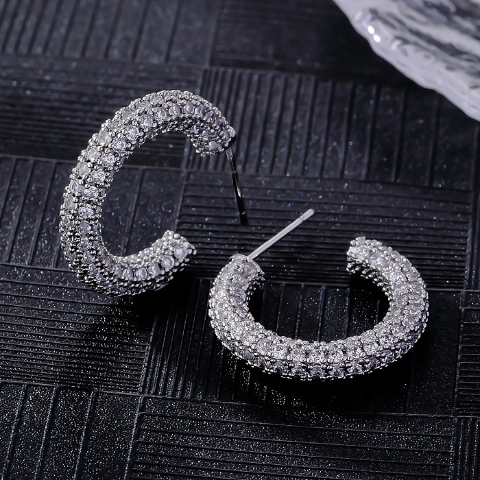 1 Pair Modern Style C Shape Plating Inlay Copper Zircon 18K Gold Plated White Gold Plated Ear Studs