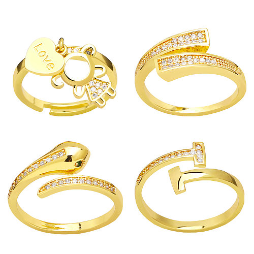 Simple Style Irregular Snake Copper Gold Plated Zircon Open Ring 1 Piece