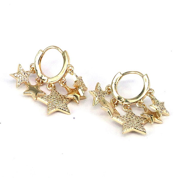 1 Pair Casual Retro Star Copper Plating Inlay Zircon Gold Plated Drop Earrings