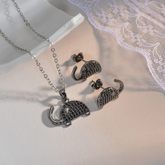 Klassische Streetwear-Ohrringe mit Elefantenmotiv, Kupferlegierung, Inlay und Zirkon-Charms