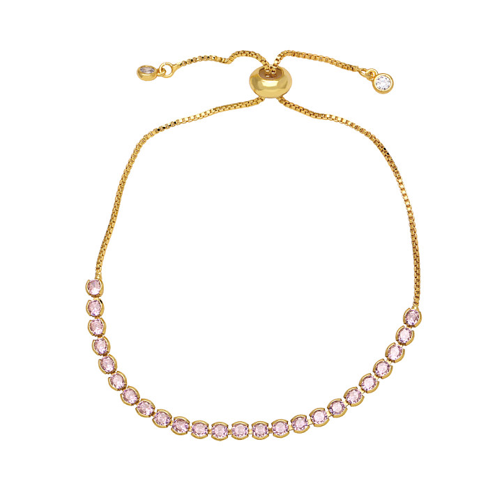 1 Piece Simple Style Round Copper Plating Inlay Zircon Bracelets