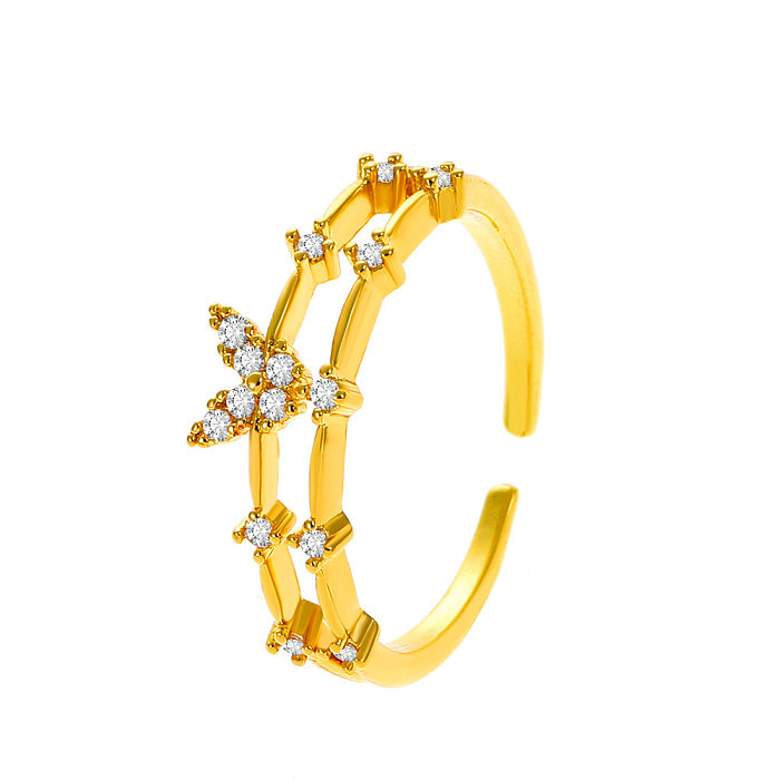 Anéis de cobre de zircão com incrustação de anel aberto borboleta moda borboleta