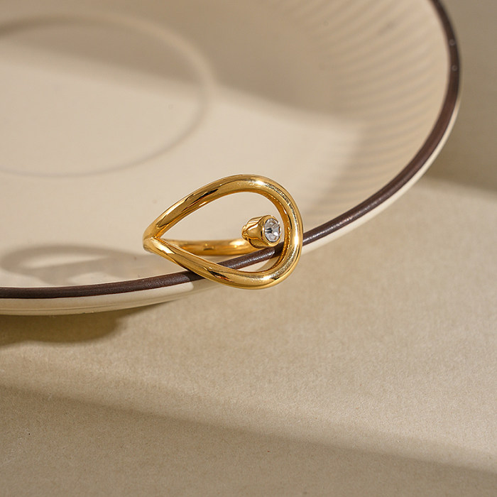 Ferien-Ringe im modernen Stil, einfarbig, Edelstahl-Beschichtung, Inlay, Zirkon, vergoldet