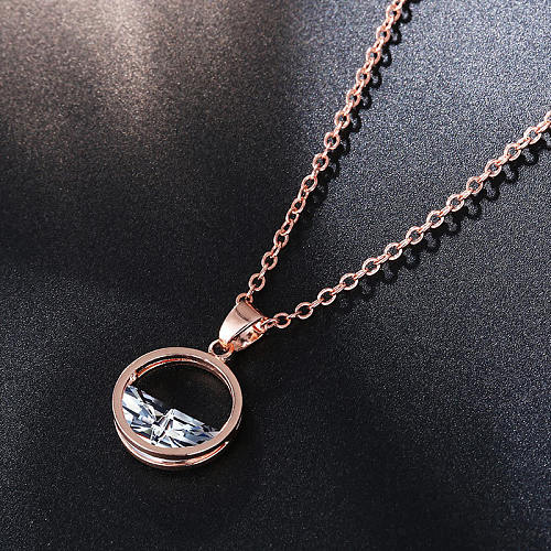 Sweet Round Copper Plating Inlay Zircon White Gold Plated Gold Plated Pendant Necklace