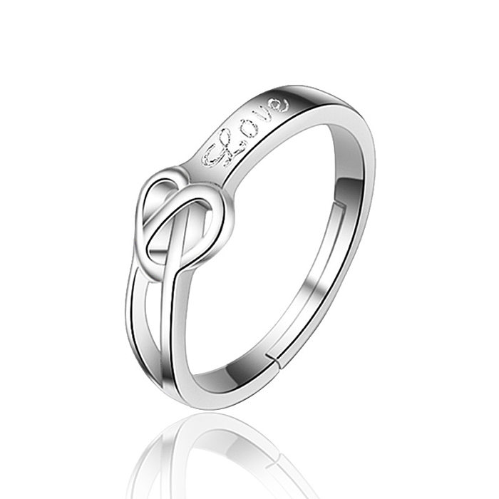 Romantic Love Heart Shape Copper Plating Silver Plated Open Ring