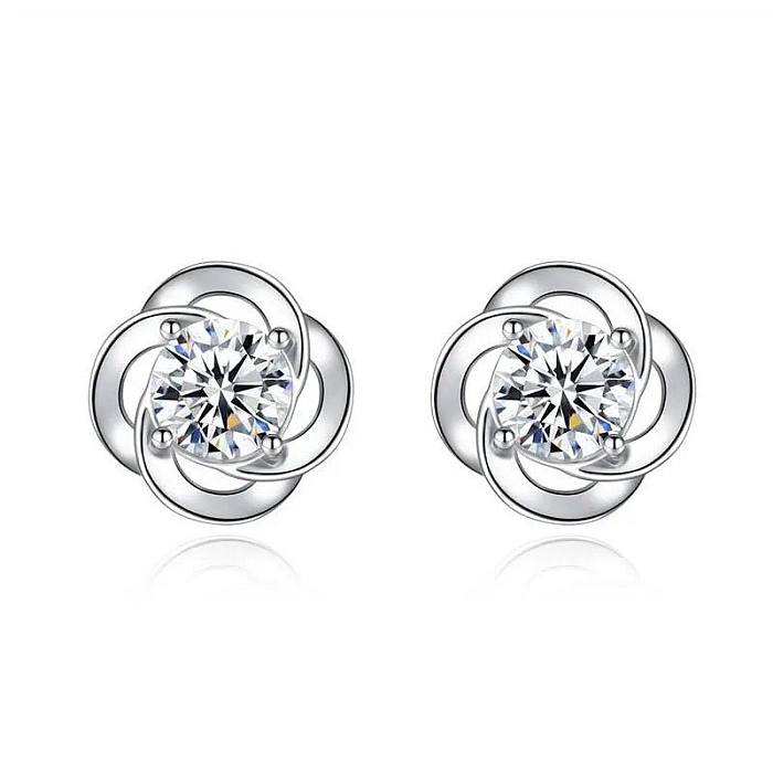 1 Pair Elegant Simple Style Geometric Inlay Copper Artificial Gemstones Ear Studs