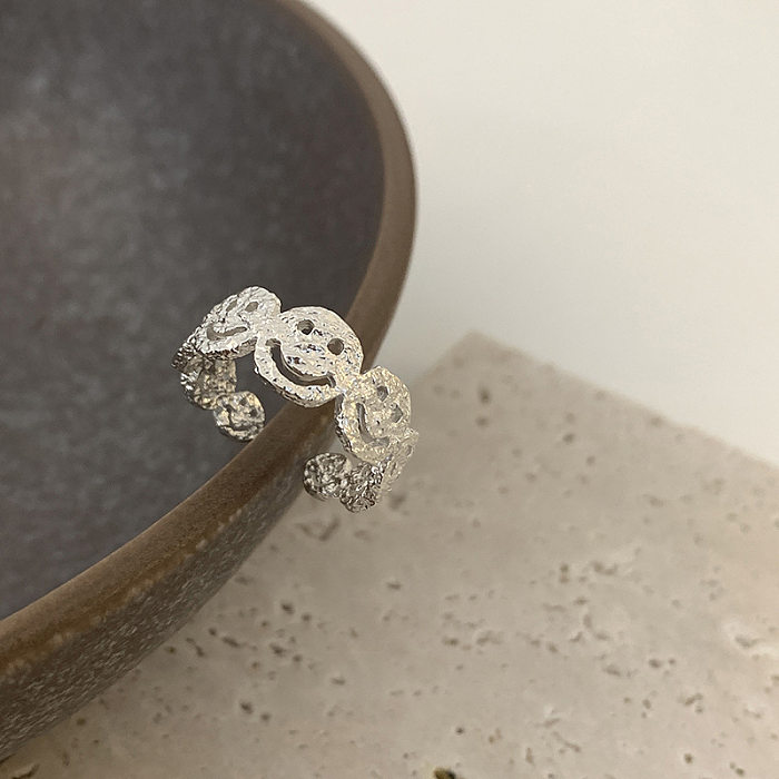 Simple Style Smiley Face Solid Color Copper Plating Open Rings