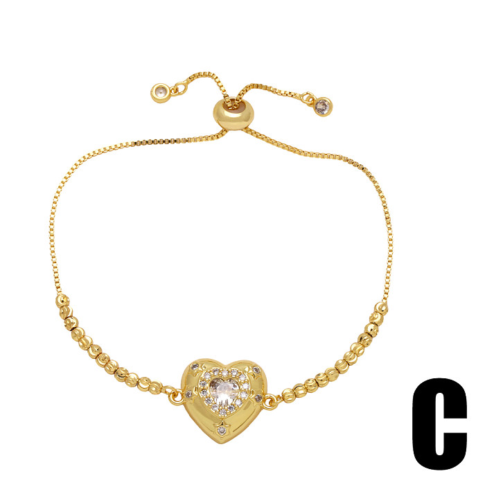 Bracelets plaqués or 1 carats avec incrustation de cuivre en forme de cœur de Style INS, 18 pièce