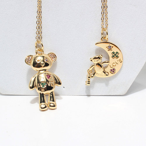 Cute Bear Copper Necklace Inlay Zircon Copper Necklaces