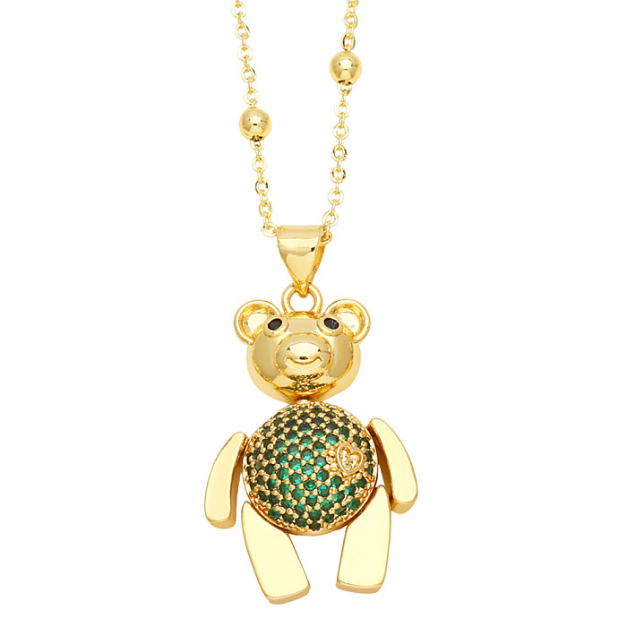 Cute Streetwear Little Bear Copper Plating Inlay Zircon 18K Gold Plated Pendant Necklace