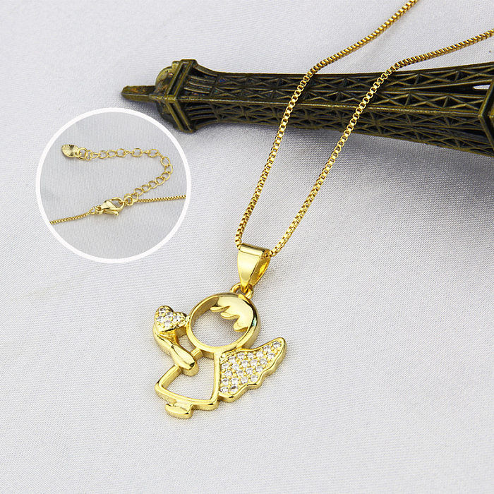 European And American Ins New Inlaid Zirconium Love Angel Necklace Cross-Border Spot Copper Electroplating Fashion Children's Wings Necklace