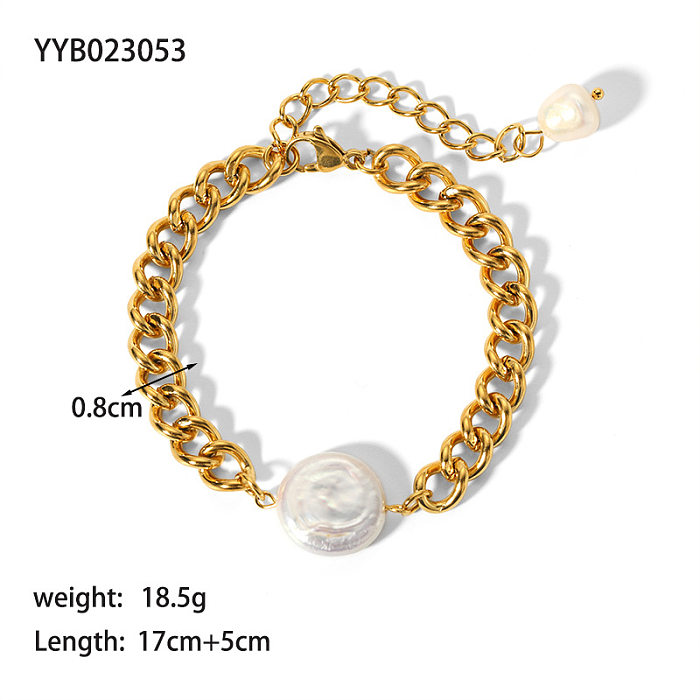 Elegant Lady Round Stainless Steel Freshwater Pearl Plating 18K Gold Plated Bracelets Necklace