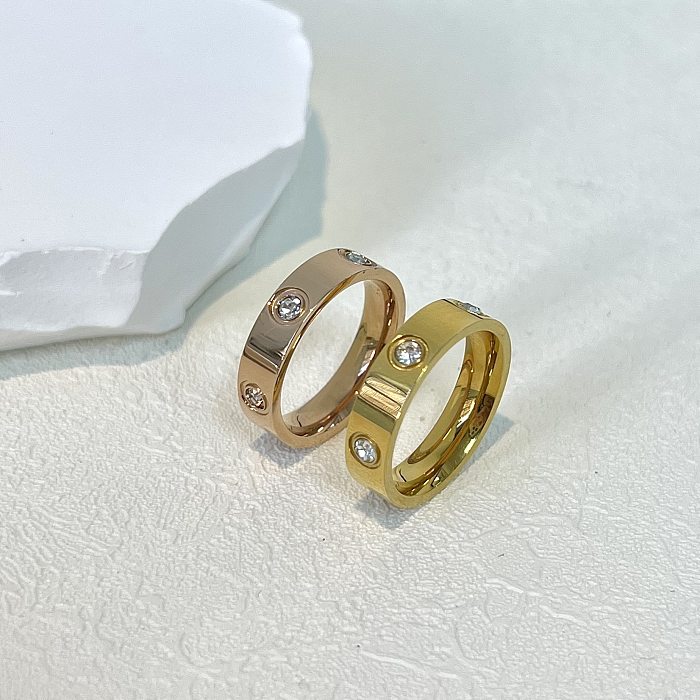INS Style Simple Style Circle Titanium Steel Plating Inlay Zircon Rings