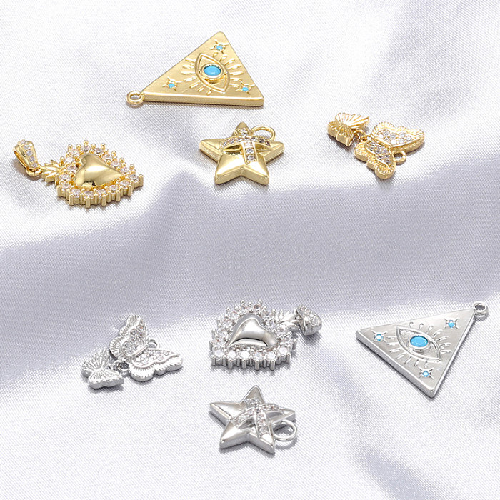 Lässige, elegante, süße Pentagramm-Anhänger in Herzform, Schmetterling, Kupferbeschichtung, Inlay aus Zirkon, 18 Karat vergoldet