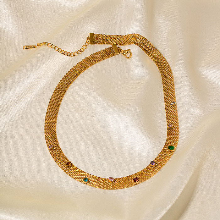 Moderne, farbenfrohe Halskette mit Intarsien aus Edelstahl und 18 Karat vergoldeten Armbändern
