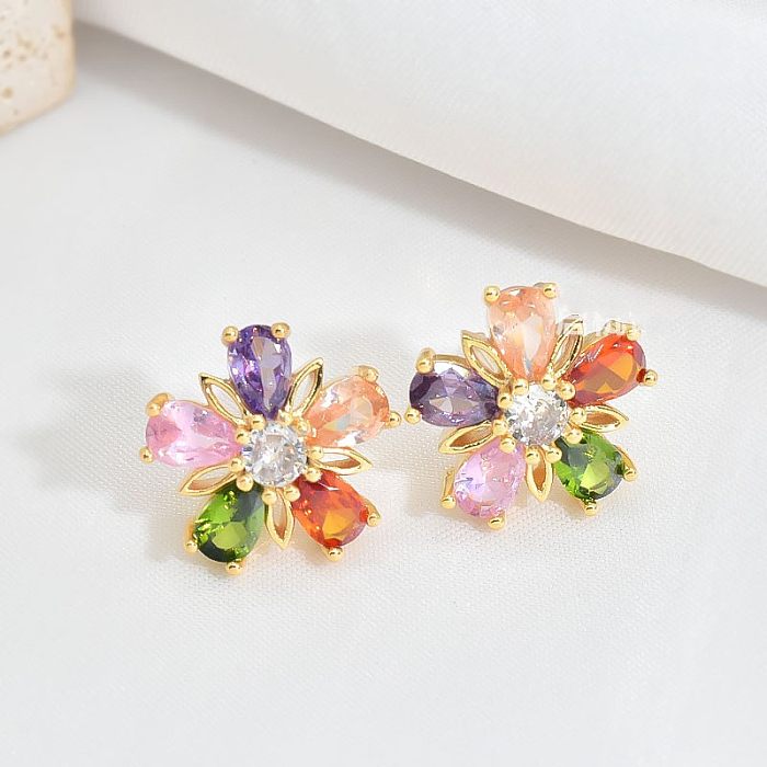 Fairy Style Leaf Flower Titanium Steel Inlay Zircon Women'S Earrings Necklace Jewelry Set