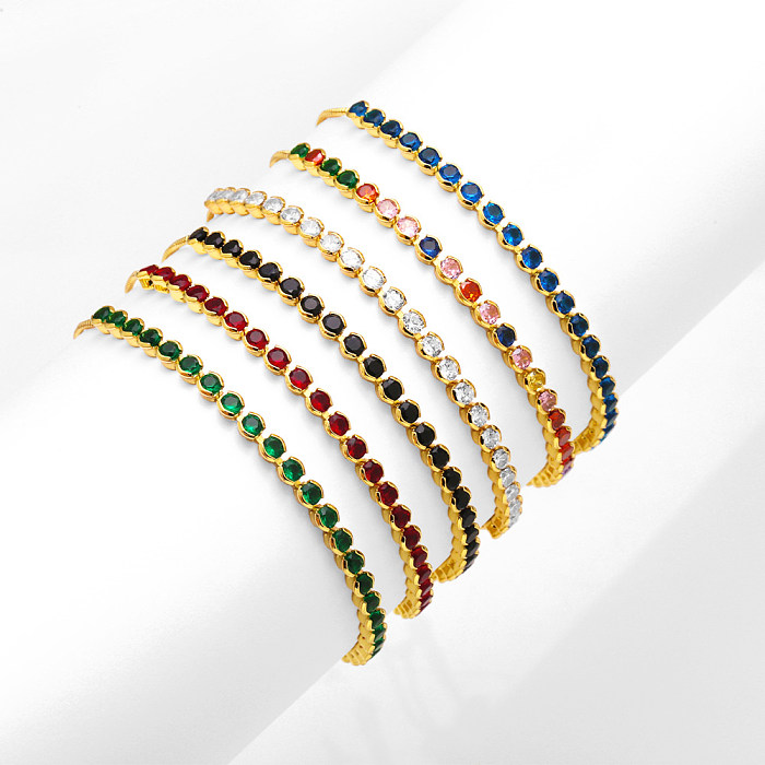 Bracelets ronds en cuivre et Zircon, Style Simple, incrustation, 1 pièce