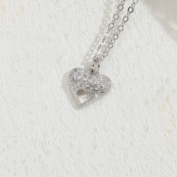 IG Style Love Heart Shape Copper Plating Hollow Out Inlay Zircon 14K Gold Plated Pendant Necklace