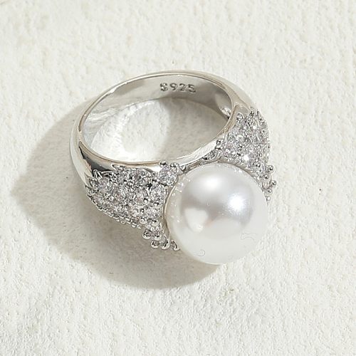 Elegant Classic Style Solid Color Copper Asymmetrical Plating Inlay Pearl Zircon 14K Gold Plated Open Rings