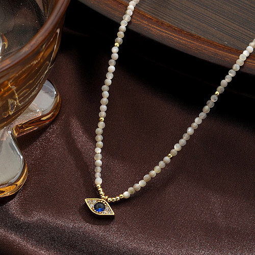 Collier avec pendentif en forme d'oeil de Style romain, en cuivre plaqué or 18 carats, opale et Zircon, en vrac, Style Vintage