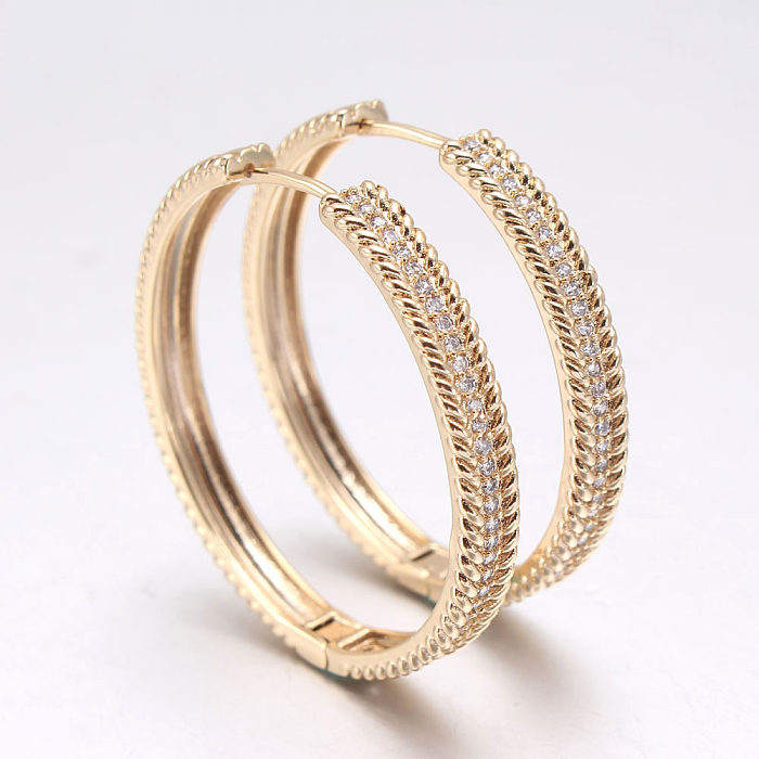 1 Pair Lady Classic Style Solid Color Plating Inlay Copper Zircon Gold Plated Earrings