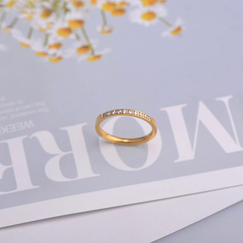 Simple Style Round Stainless Steel Plating Inlay Zircon Rings