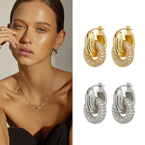 1 Pair Shiny Geometric Copper Inlay Zircon Earrings