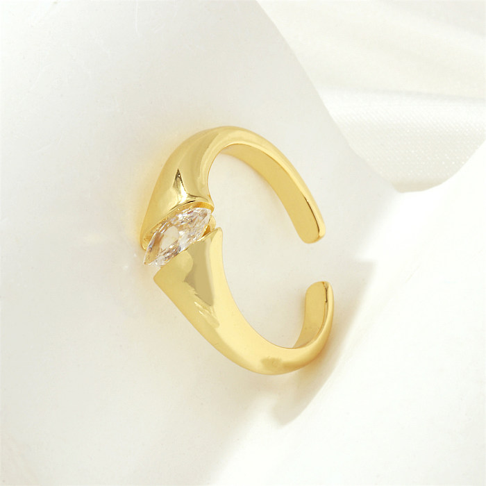 O ouro simples do zircão 18K do embutimento do chapeamento de cobre da flor do quadrado do estilo chapeou anéis abertos