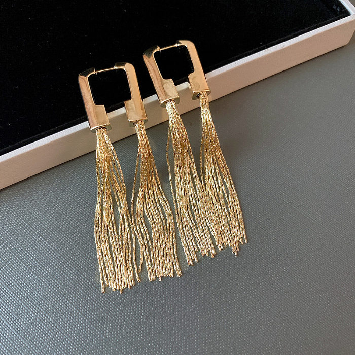 1 paire de boucles d'oreilles pendantes en cuivre plaqué à pampilles, Style Simple et décontracté