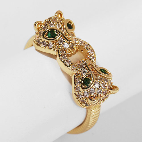 Simple Copper Inlaid Zirconium Leopard Open Ring Wholesale jewelry