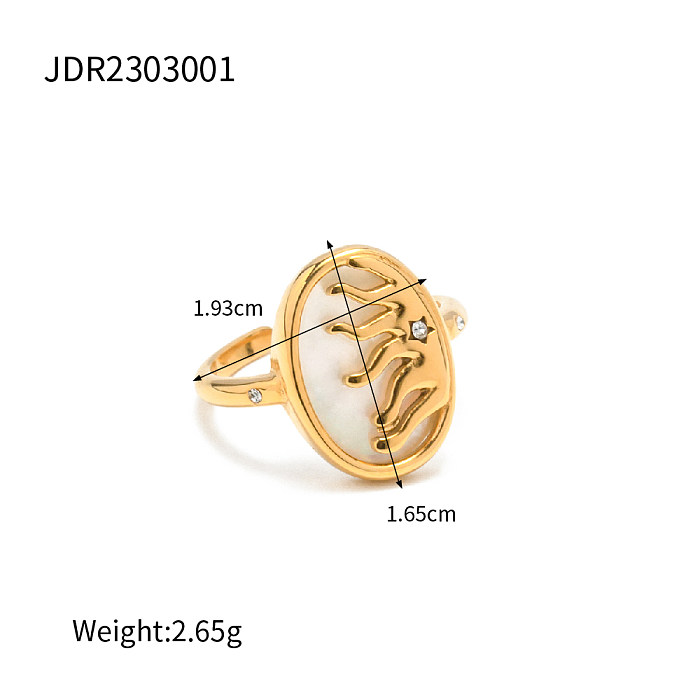 INS Style Flame Stainless Steel Plating Inlay Rhinestones 18K Gold Plated Open Ring