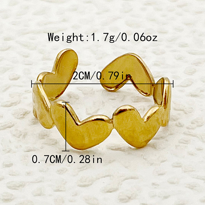 Anéis banhados a ouro com revestimento de aço inoxidável em formato de coração estilo simples e glamouroso