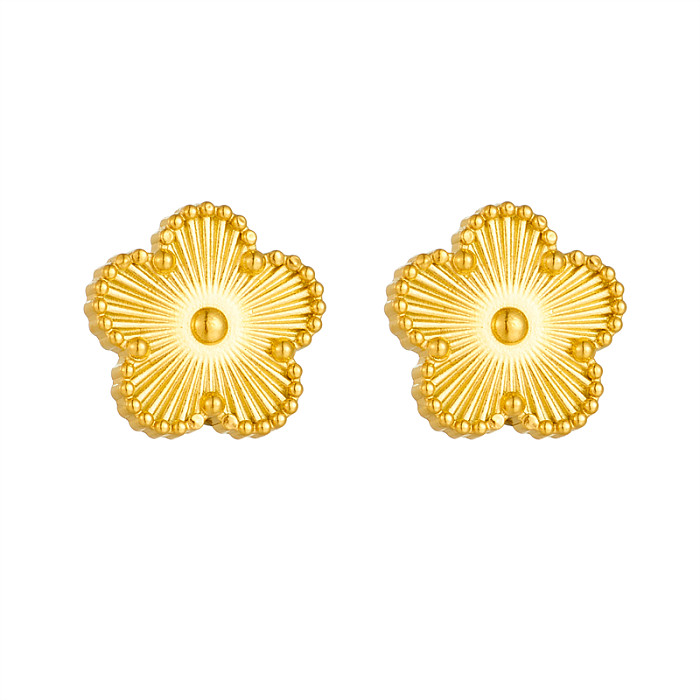 Retro Simple Style Flower Titanium Steel Inlay Artificial Gemstones Earrings Necklace