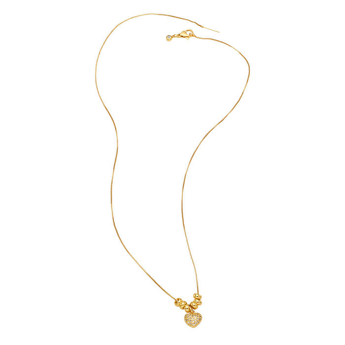 Fashion Round Beads Women's Diamond-Embedded Heart Letter Love Pendant Zircon Copper Necklace