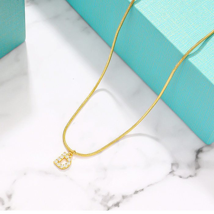 Elegant Letter Copper Inlay Zircon Pendant Necklace