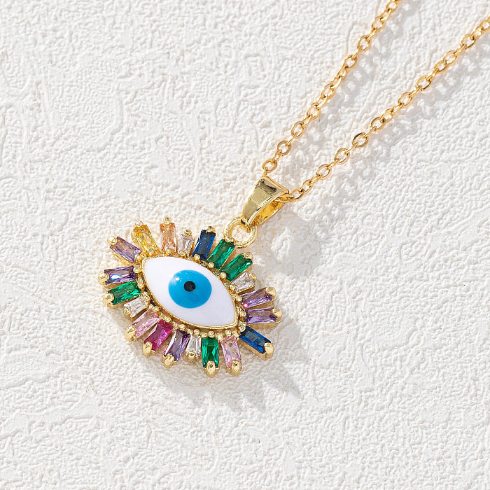 Casual Streetwear Devil'S Eye Copper Plating Inlay Zircon Pendant Necklace