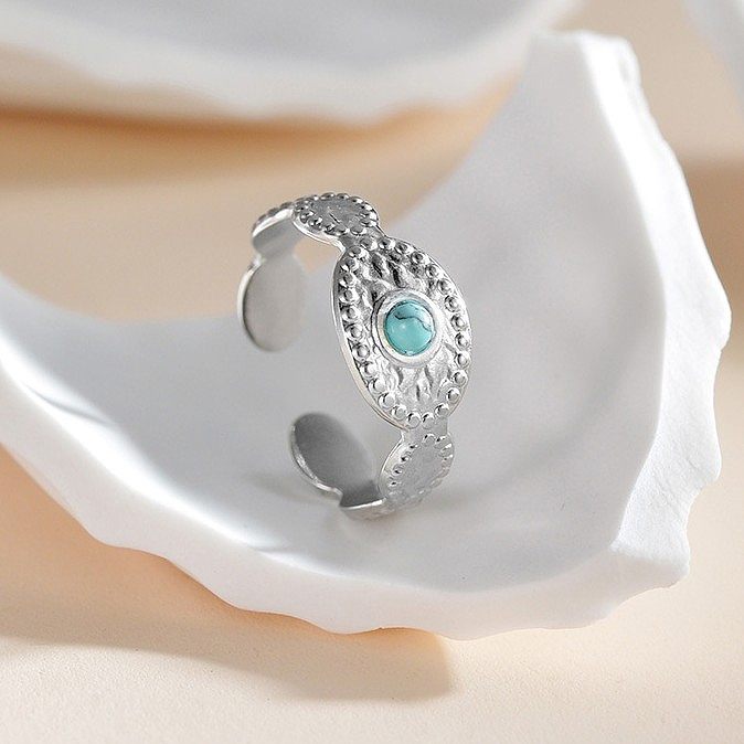Retro Simple Style Geometric Stainless Steel Plating Turquoise Open Ring
