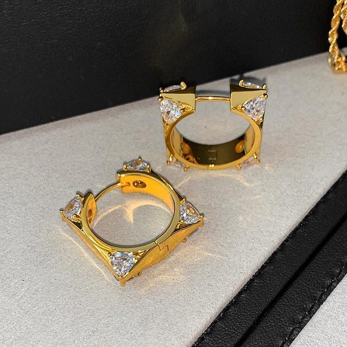 1 par de brincos de argola de diamante artificial de cobre com chapeamento quadrado artístico