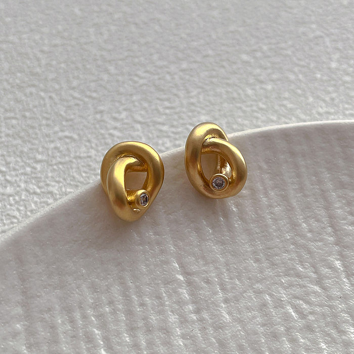 1 paire de clous d'oreilles en cuivre et Zircon, Style Simple, incrustation de couleur unie