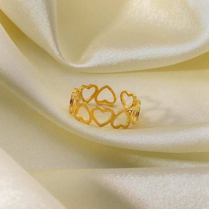 Simple Hollow Splicing Heart Gold-plated Stainless Steel Ring Wholesale jewelry