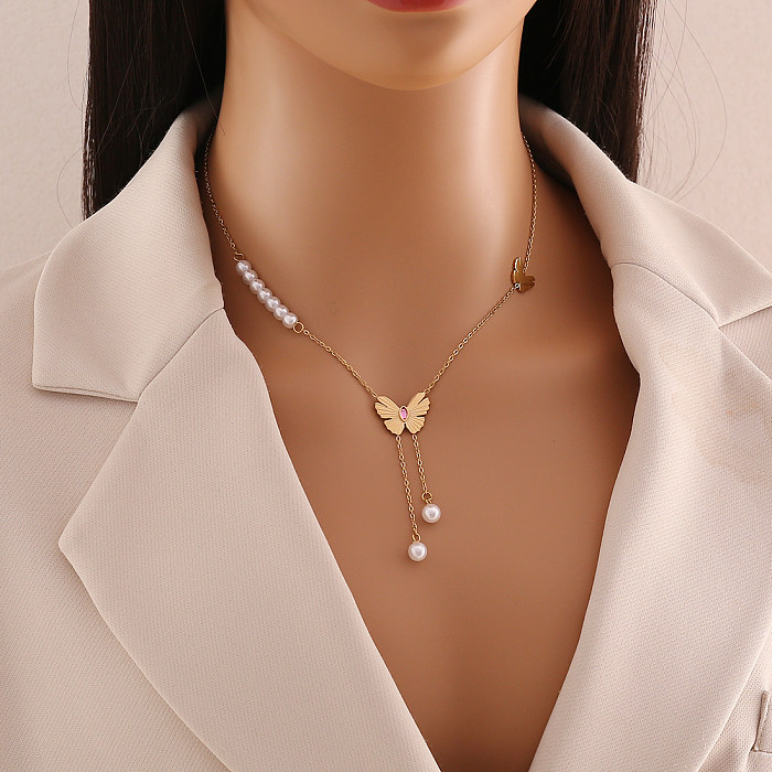 IG Style romantique papillon en acier inoxydable placage incrustation de diamants artificiels Bracelets boucles d'oreilles collier