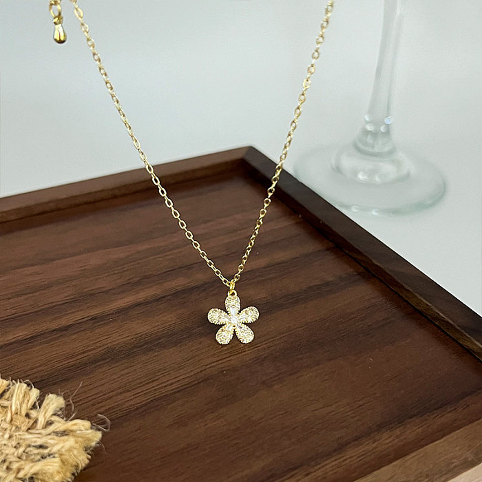 Collier en Zircon en forme de cœur, Style IG, fleur, papillon, placage de perles en cuivre, incrustation