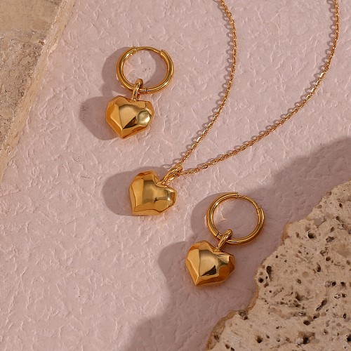Französischer Stil, schlichter Stil, Herzform, Edelstahl-Beschichtung, 18 Karat vergoldete Ohrringe, Halskette