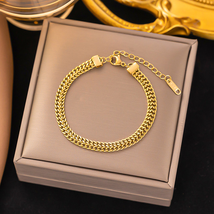 Hip-Hop Simple Style Solid Color Titanium Steel Plating 18K Gold Plated Bracelets Necklace